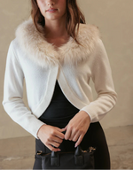 27 Miles Ts Morna Cashmere Bolero With Faux Fur Collar