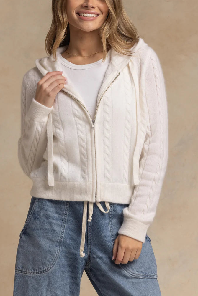 27 Miles Ts Anisa Cashmere Blend Cable Zip Up Hoodie