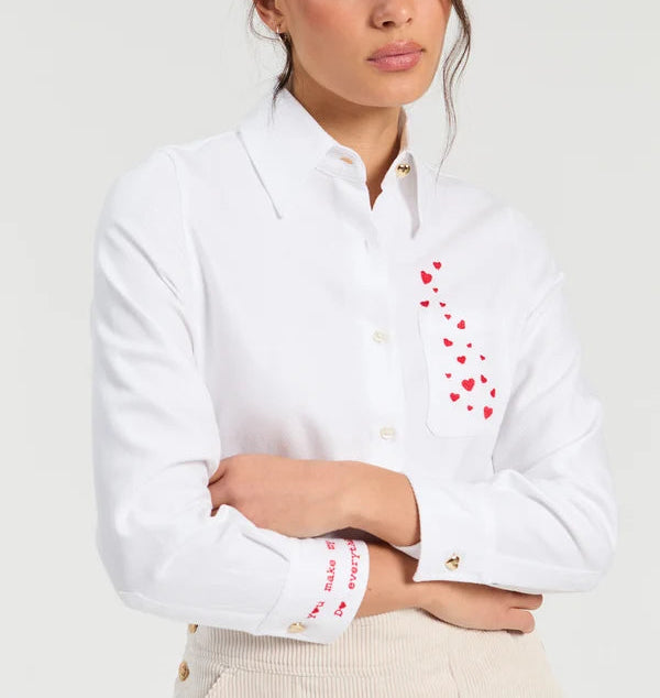 Vilagallo Herringbone Shirt With Heart Embroidery