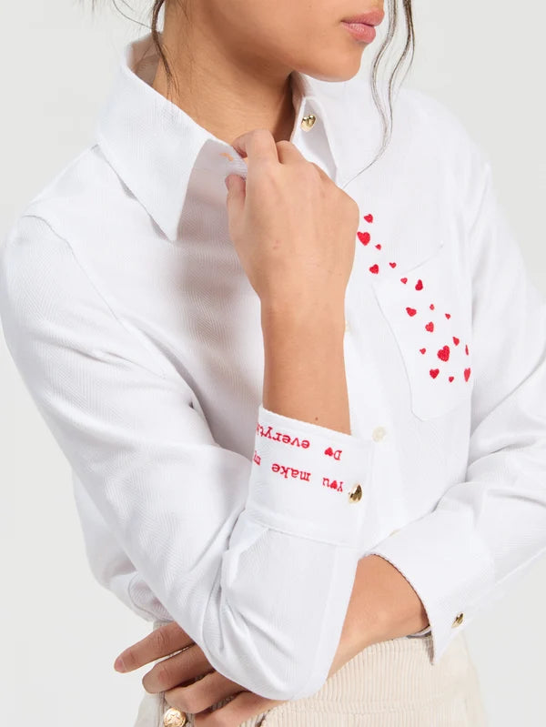 Vilagallo Herringbone Shirt With Heart Embroidery