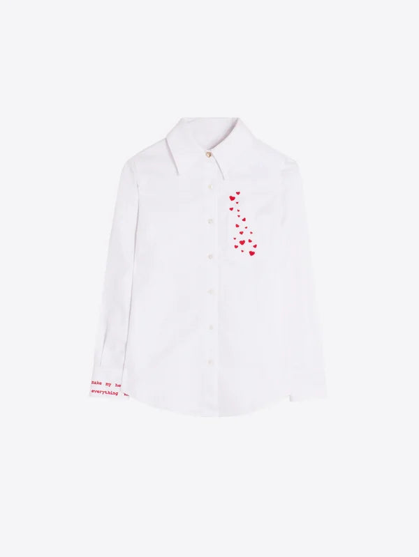 Vilagallo Herringbone Shirt With Heart Embroidery