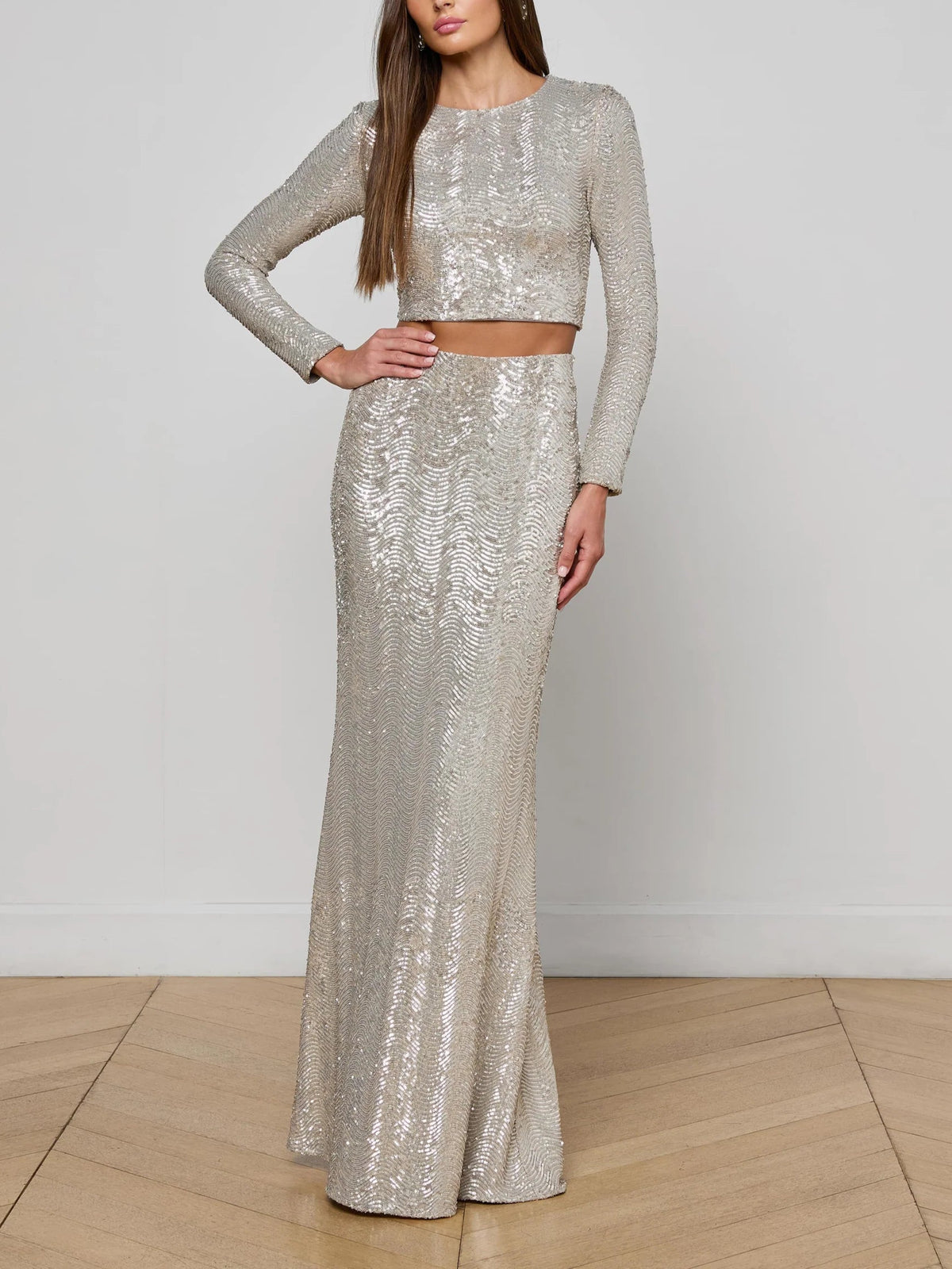 L'agence Zeta Sequin Long Skirt