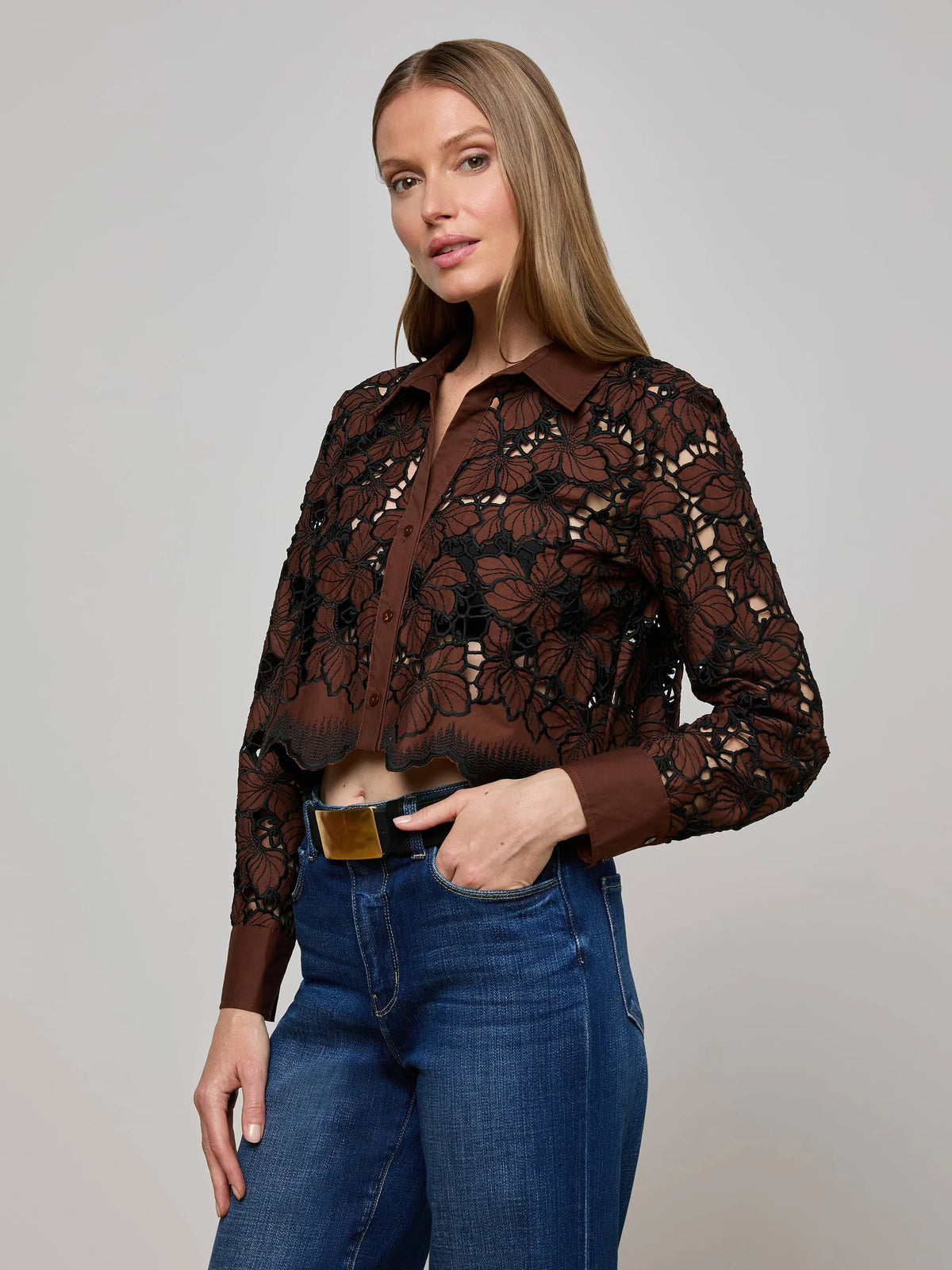 Lagence Seychelle Cropped Eyelet Blouse