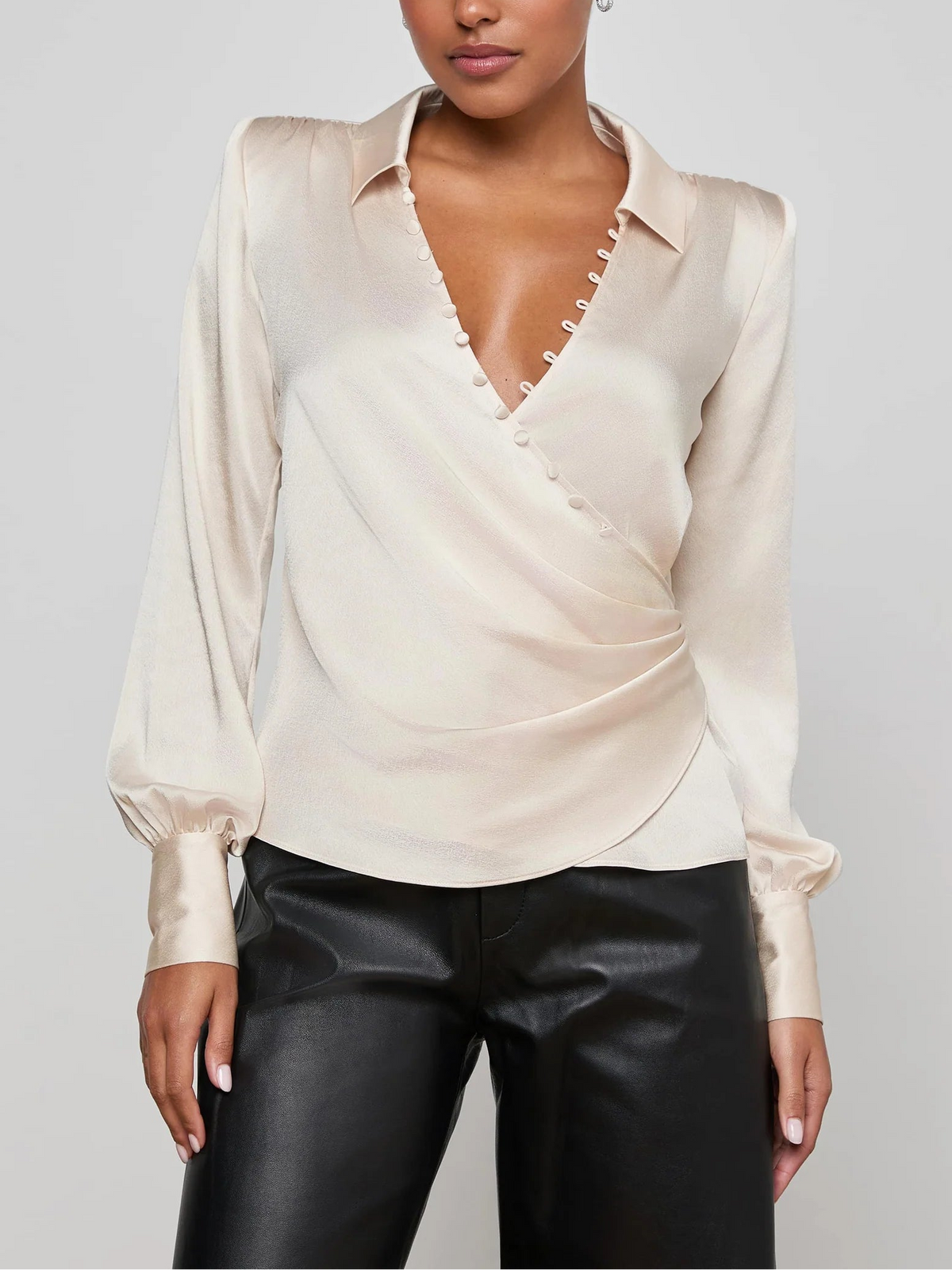 L'agence Bernice Satin Wrap Blouse
