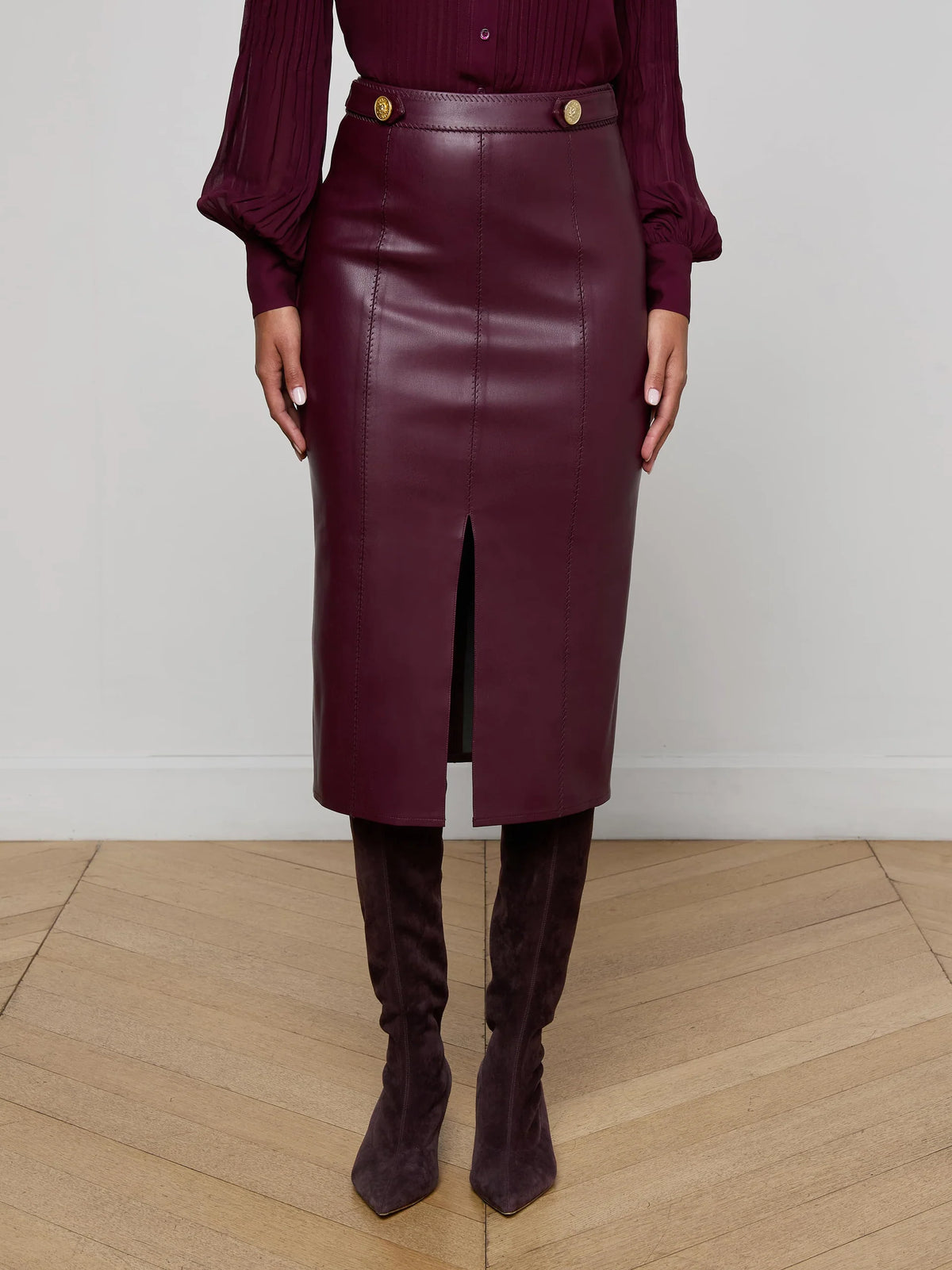 L'agence Arlette Vegan Leather Midi Skirt