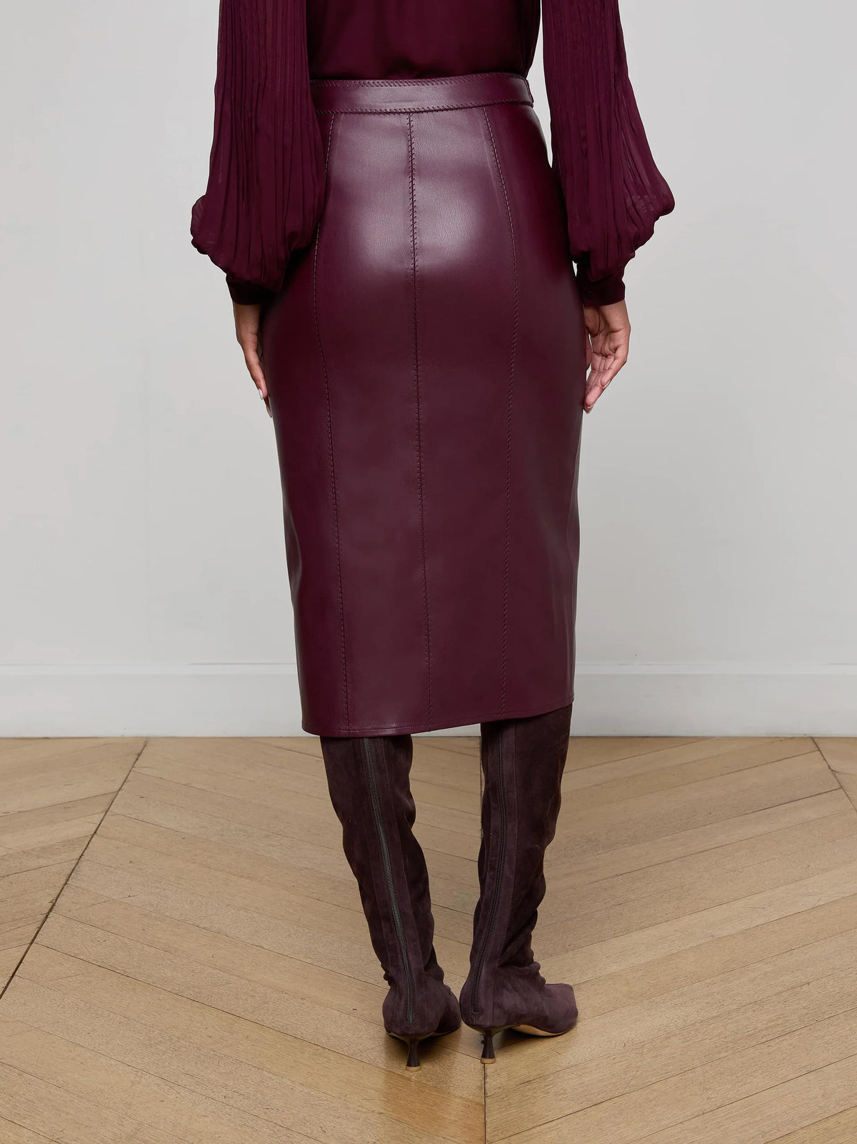 L'agence Arlette Vegan Leather Midi Skirt