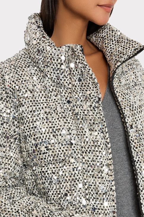 Milly Ts Hayes Sequin Tweed Puffer Coat