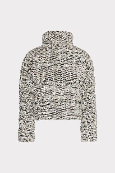Milly Ts Hayes Sequin Tweed Puffer Coat