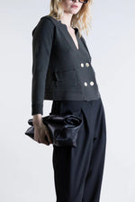 Psophia Double Button Cropped Wool Cardigan