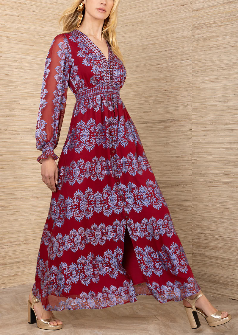 Hale Bob Birdie Satin Maxi Dress XS / Red