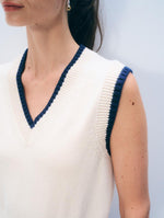 White & Warren Varsity Cotton Sweater Vest