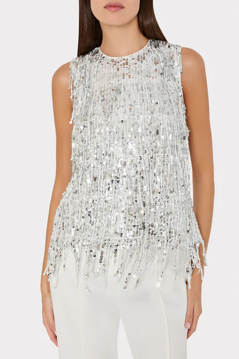 Milly Ts Royce Fringe Sequin Top