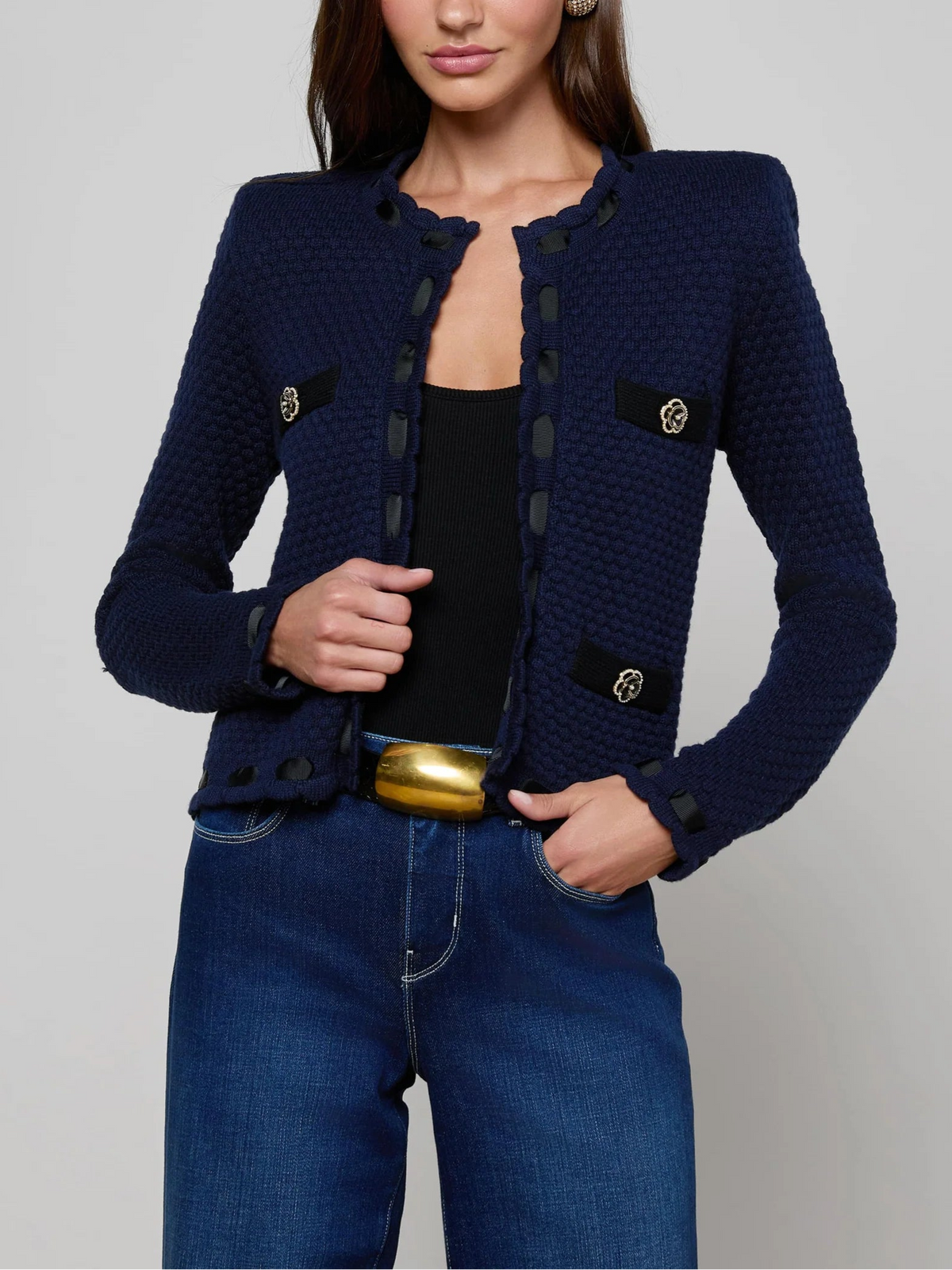 L'agence Astor Contrast Trim Cardigan
