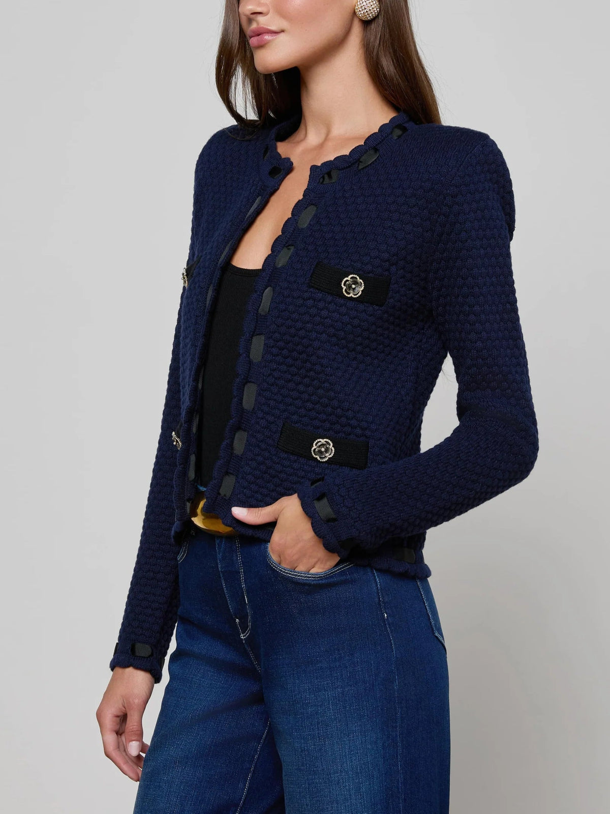 L'agence Astor Contrast Trim Cardigan