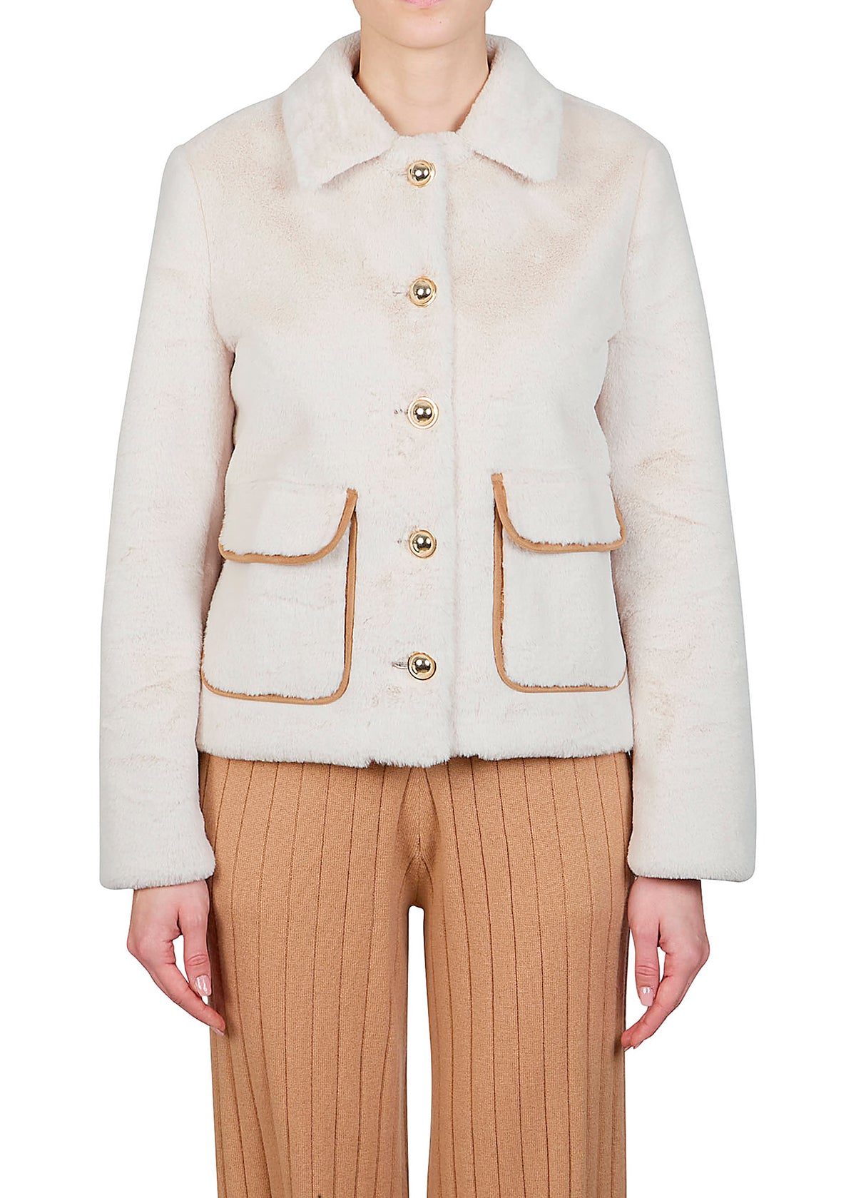 Purotatto Faux Fur Notch Collar Jacket