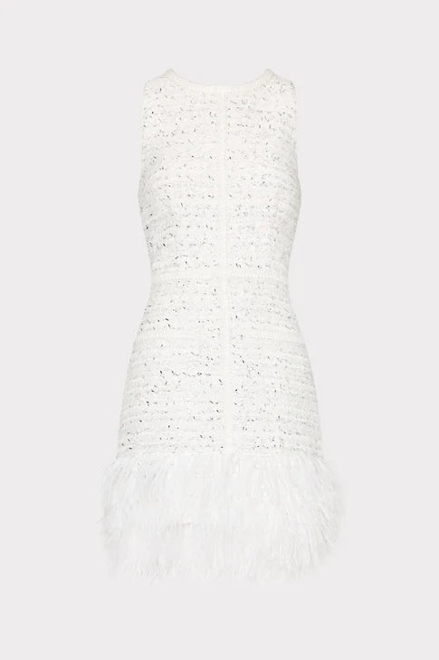 Milly Ts Raven Metallic Tweed Feather Dress