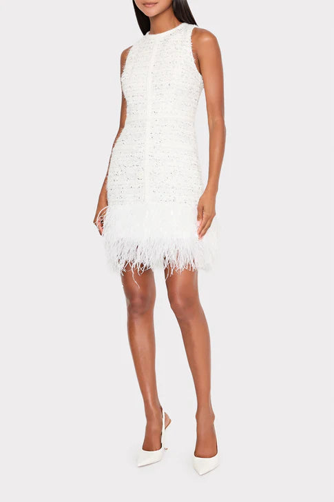 Milly Ts Raven Metallic Tweed Feather Dress