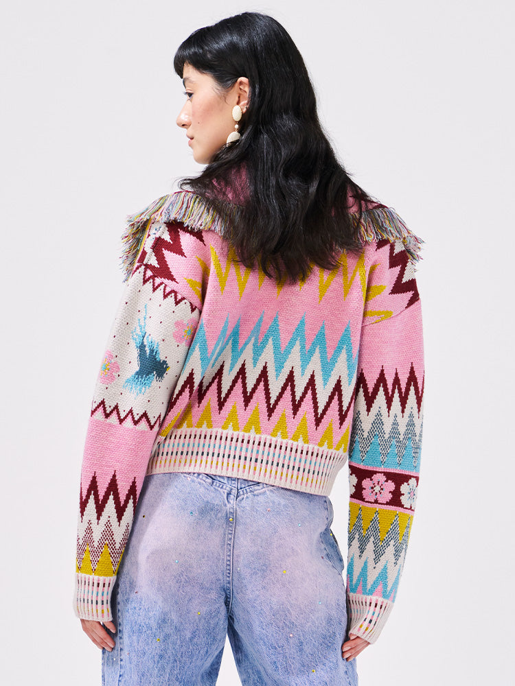 Hayley Menzies Merino Jacquard Fringe Bomber Cardigan – Gallery