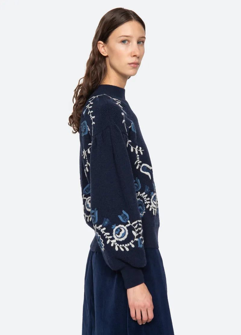 Sea Inga Embroidery High Neck Sweater