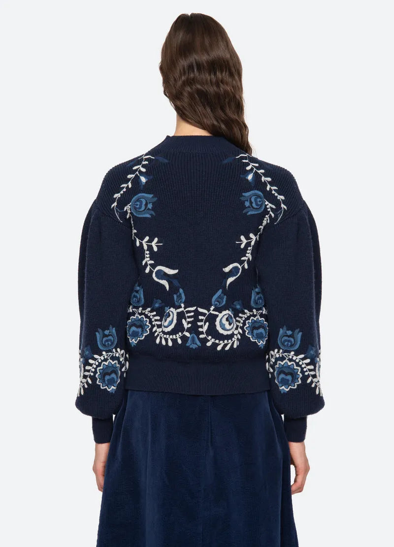 Sea Inga Embroidery High Neck Sweater