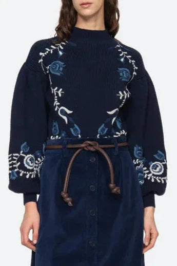 Sea Inga Embroidery High Neck Sweater