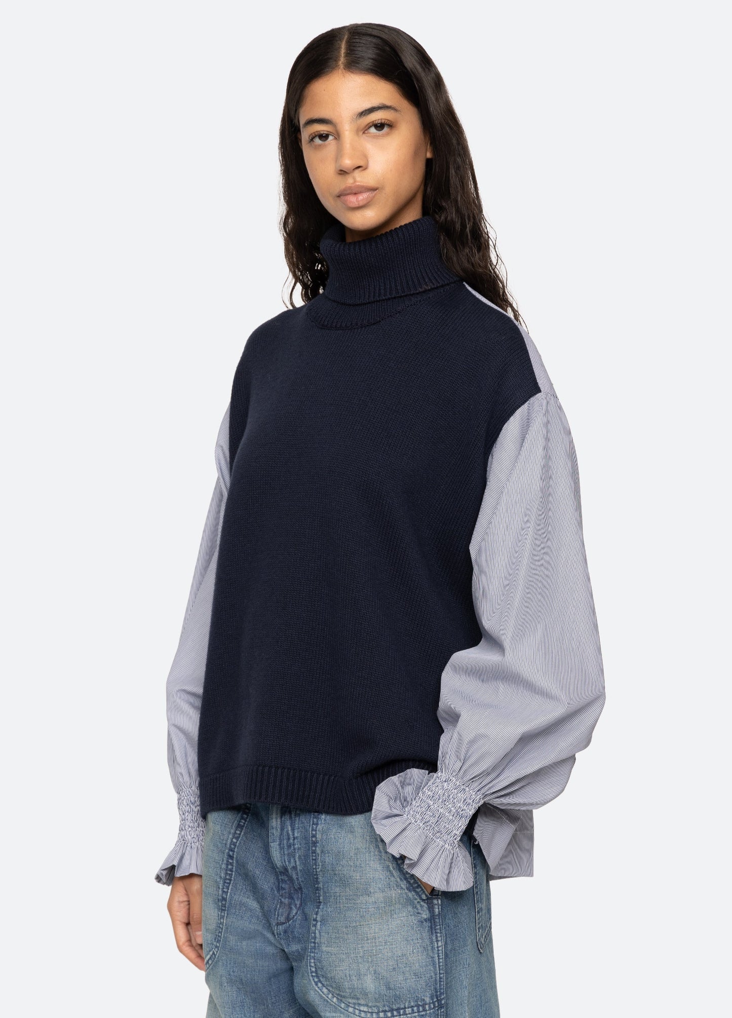 Sea Devana Mixed Media Knit Turtleneck