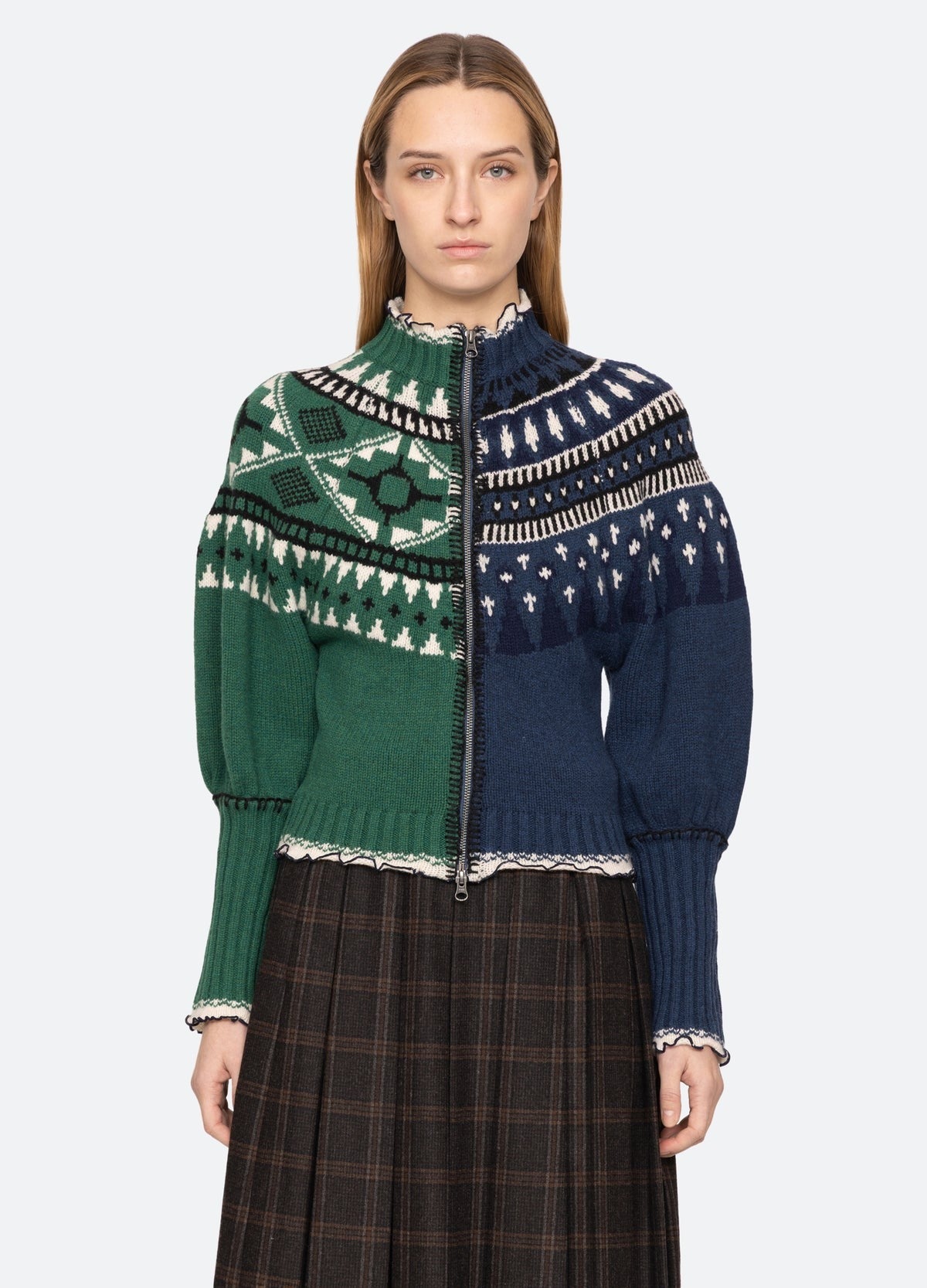 Sea Linea Fair Isle Zip Front Cardigan