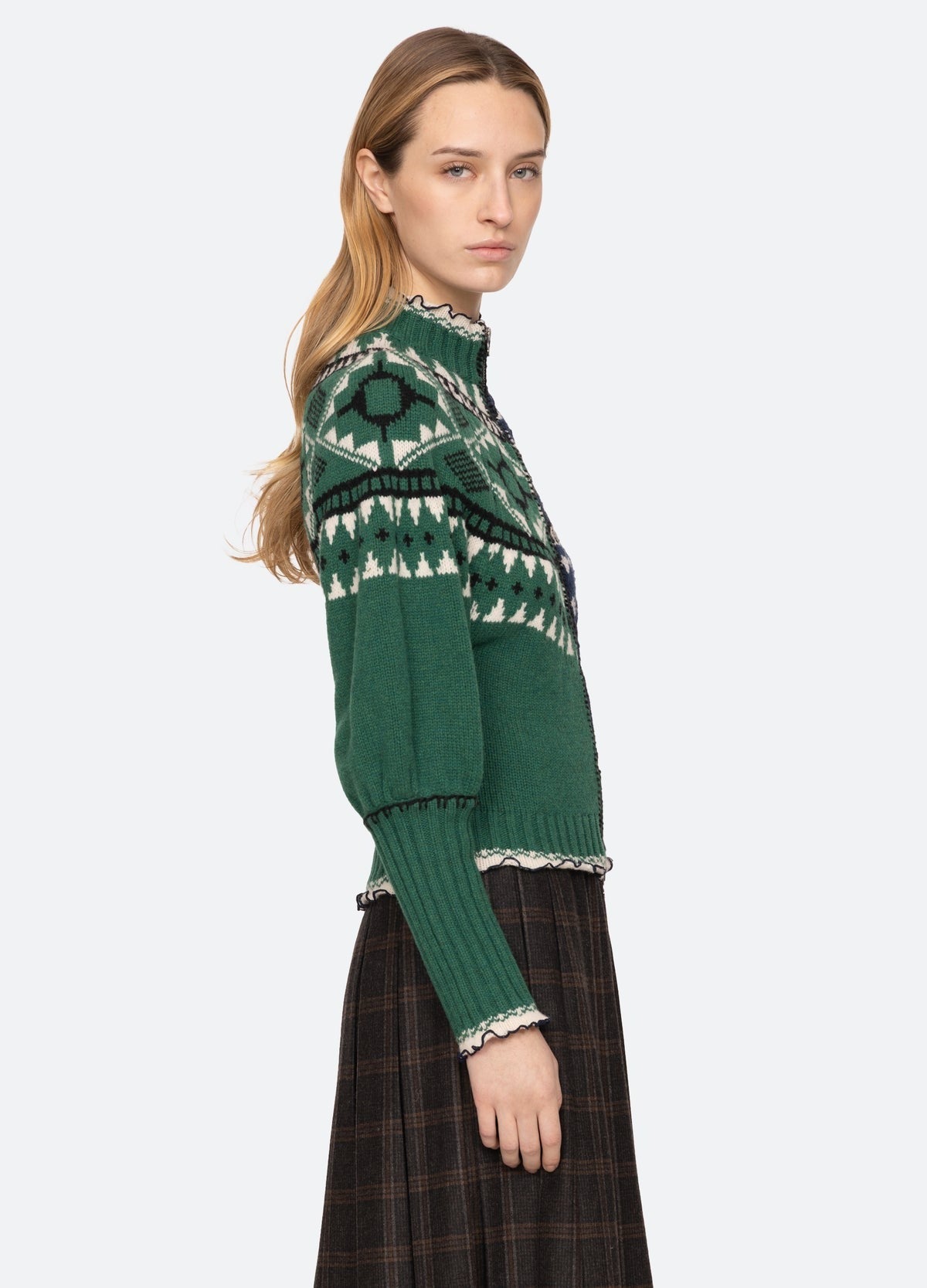 Sea Linea Fair Isle Zip Front Cardigan