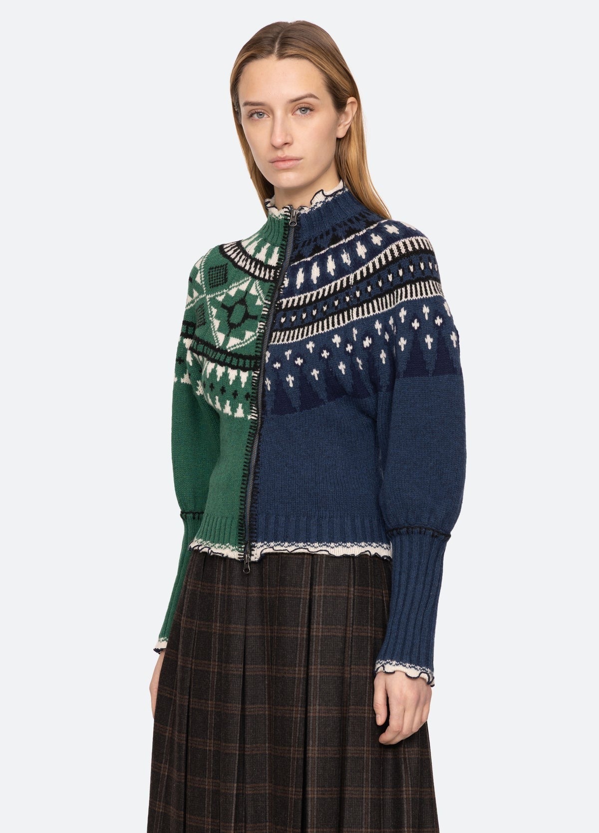 Sea Linea Fair Isle Zip Front Cardigan