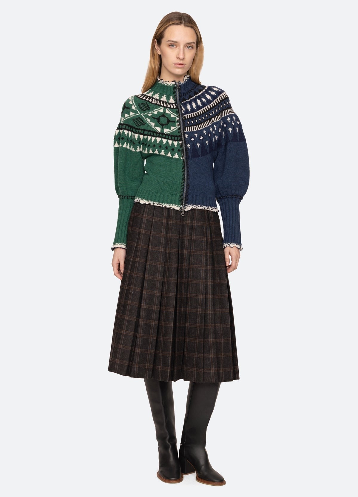 Sea Linea Fair Isle Zip Front Cardigan