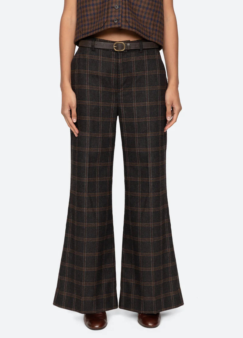 Sea Monroe Wool Plaid Belted High Waisted Pant