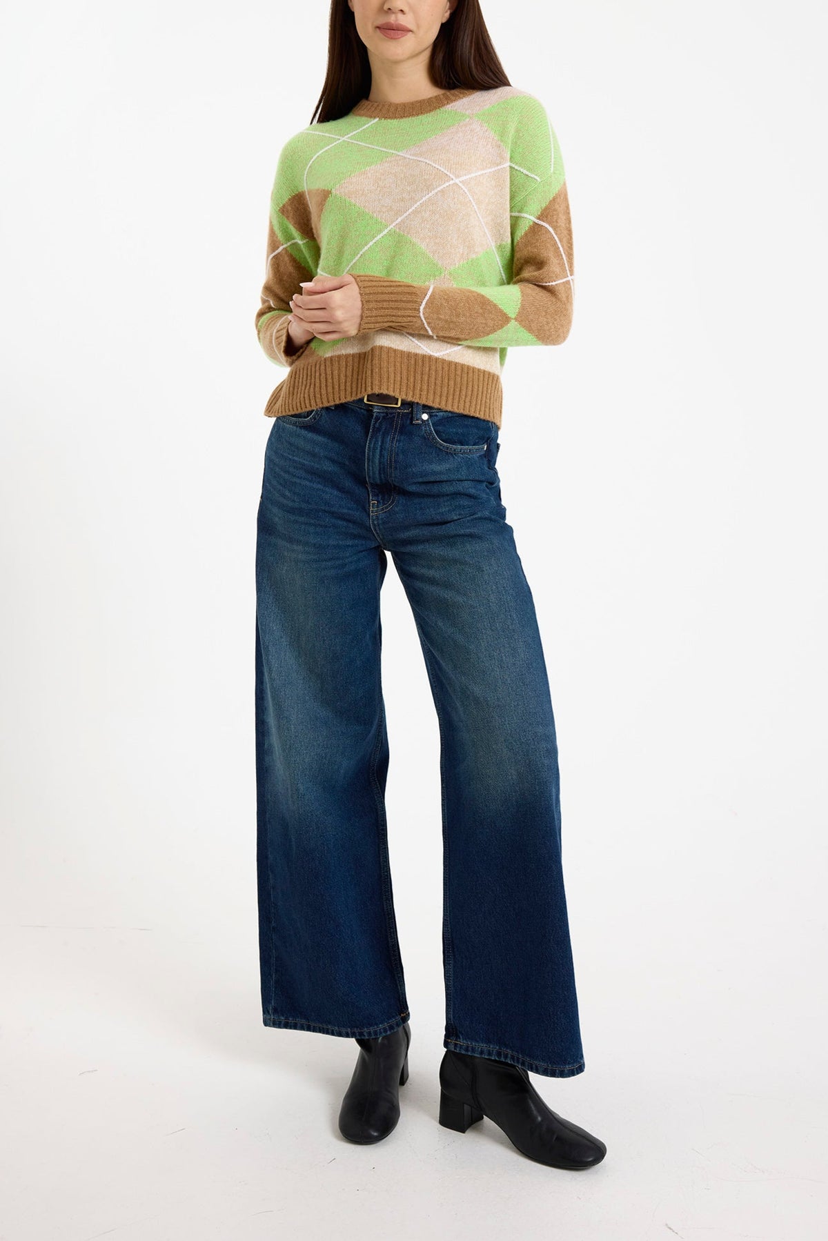 Brodie Crew Neck Cashmere Argyle Sweater