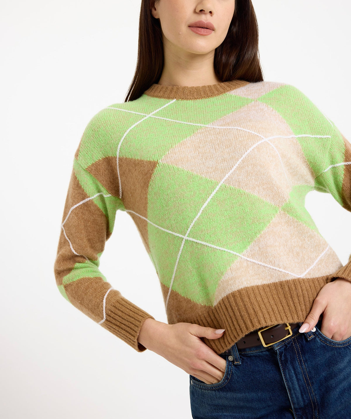 Brodie Crew Neck Cashmere Argyle Sweater