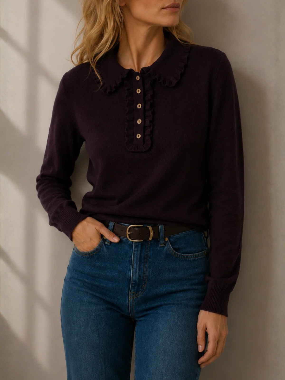 Allude Wool/Cashmere Ruffle Polo_265/17125
