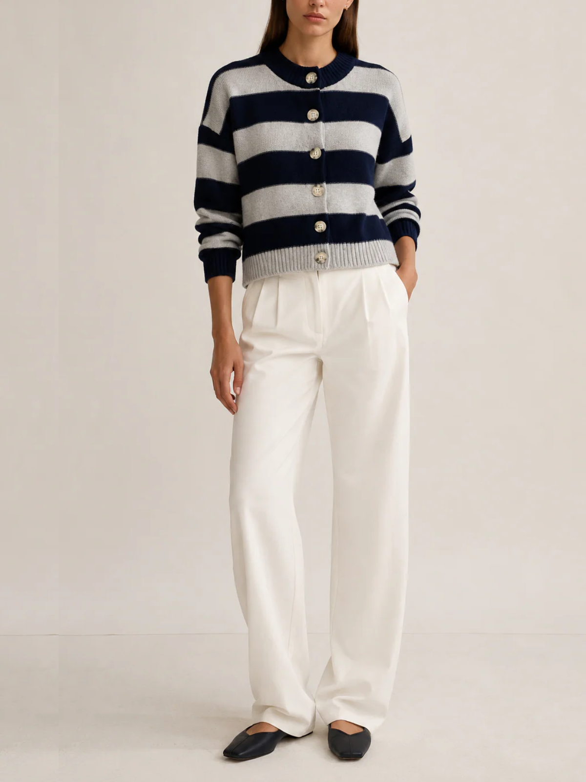Archer Cashmere Nina Cashmere Striped Crew Neck Cardigan_A2542-S