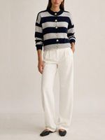 Archer Cashmere Nina Cashmere Striped Crew Neck Cardigan_A2542-S