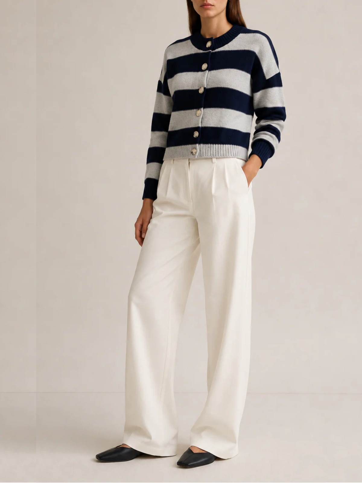 Archer Cashmere Nina Cashmere Striped Crew Neck Cardigan_A2542-S
