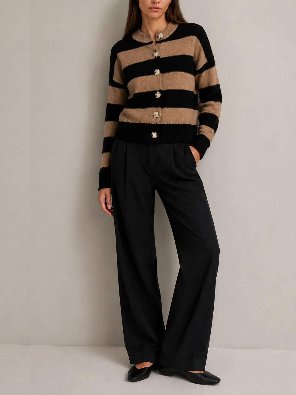 Archer Cashmere Nina Cashmere Striped Crew Neck Cardigan_A2542-S