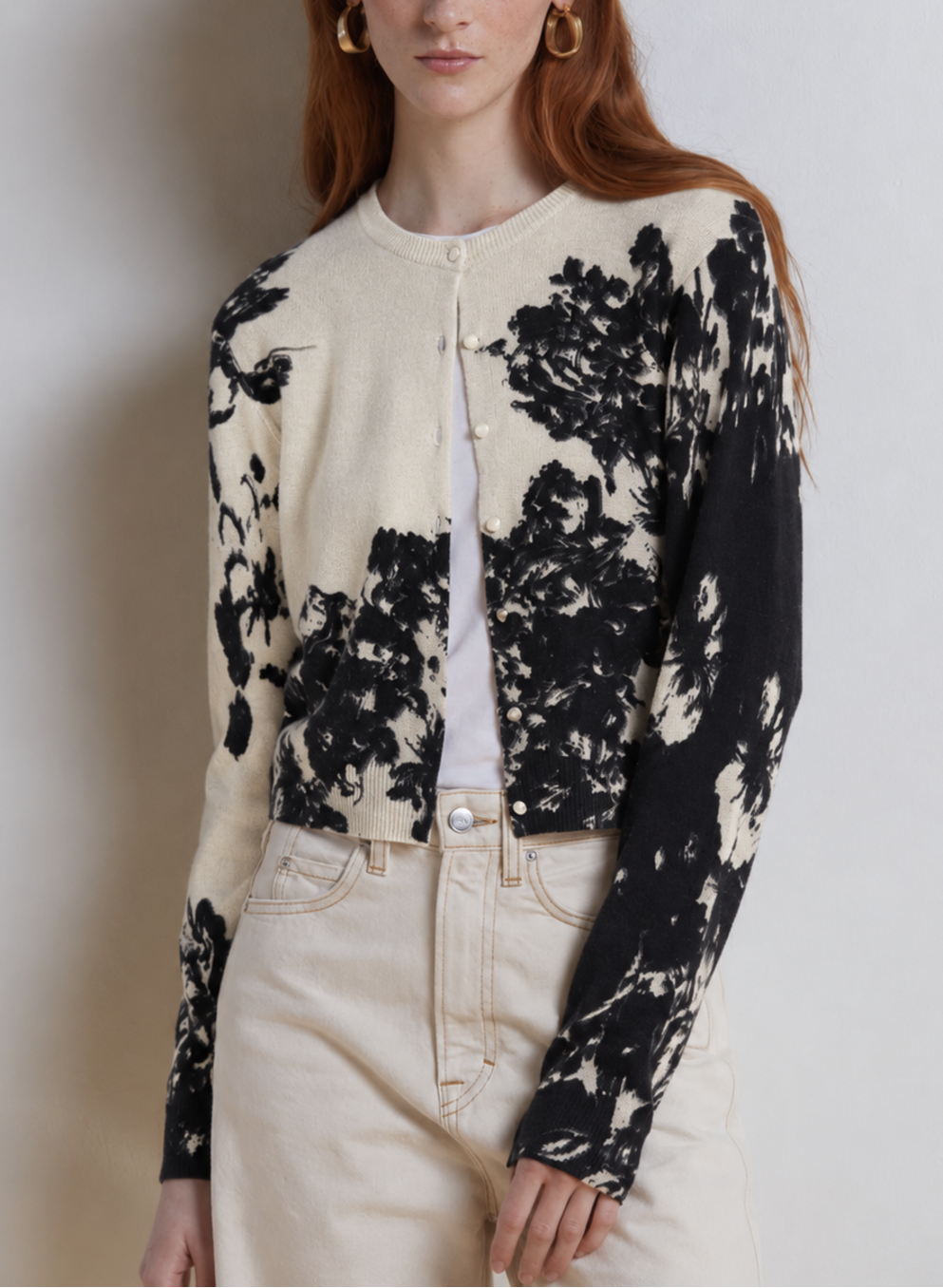 Autumn Cashmere Placed Floral Cashmere Cardigan
