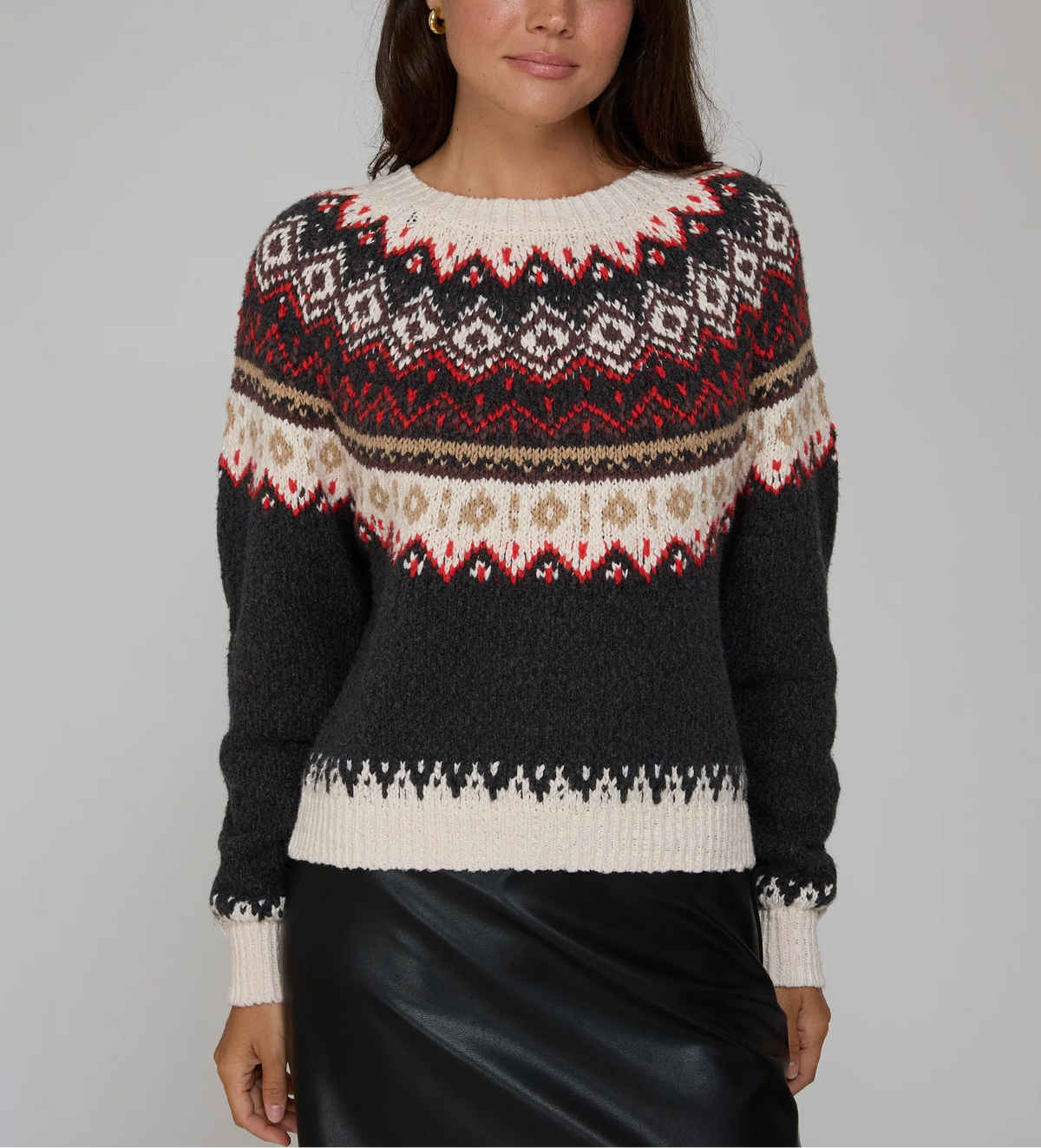 Autumn Cashmere Chunky Fair Isle Crew Neck Sweater