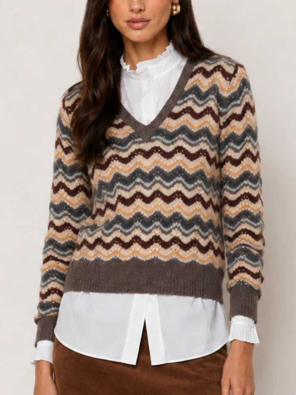 Autumn Cashmere Cropped Pointelle V-Neck Sweater_RSC14007