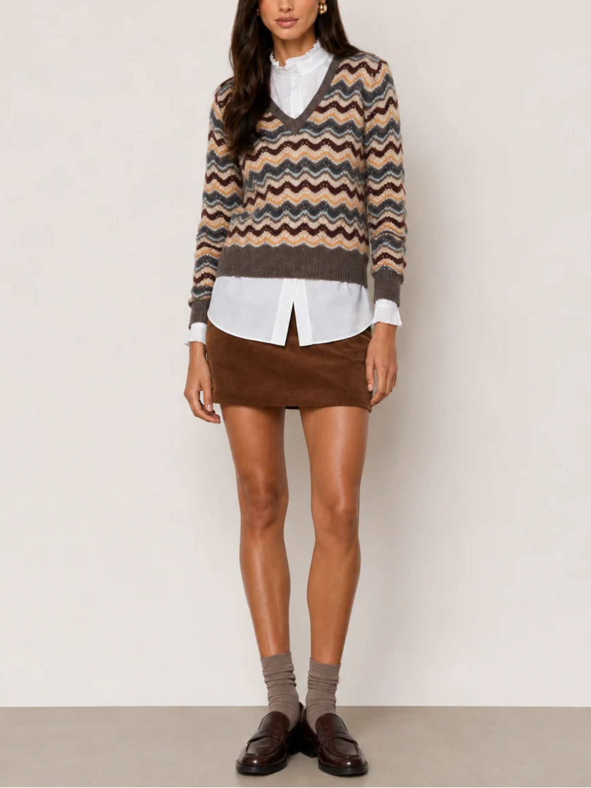 Autumn Cashmere Cropped Pointelle V-Neck Sweater_RSC14007