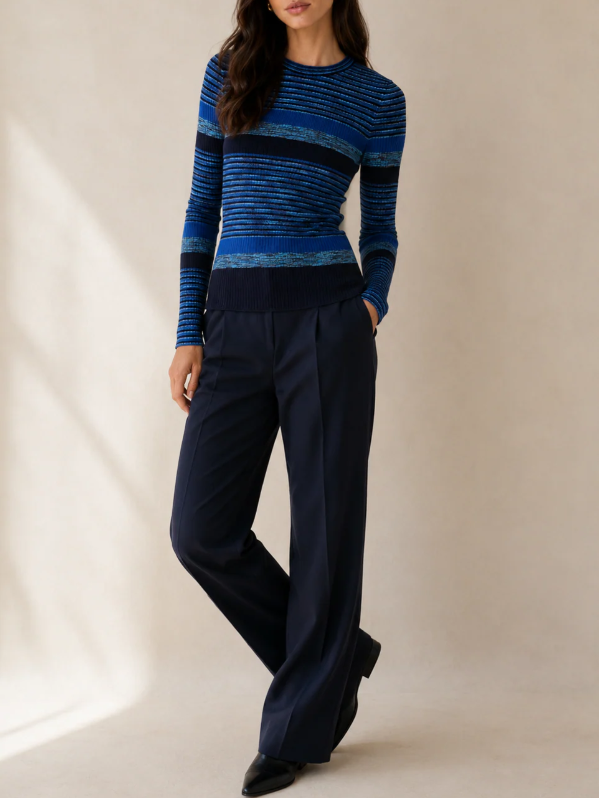 Autumn Cashmere Space Dye Striped Rib Sweater_PCE14685