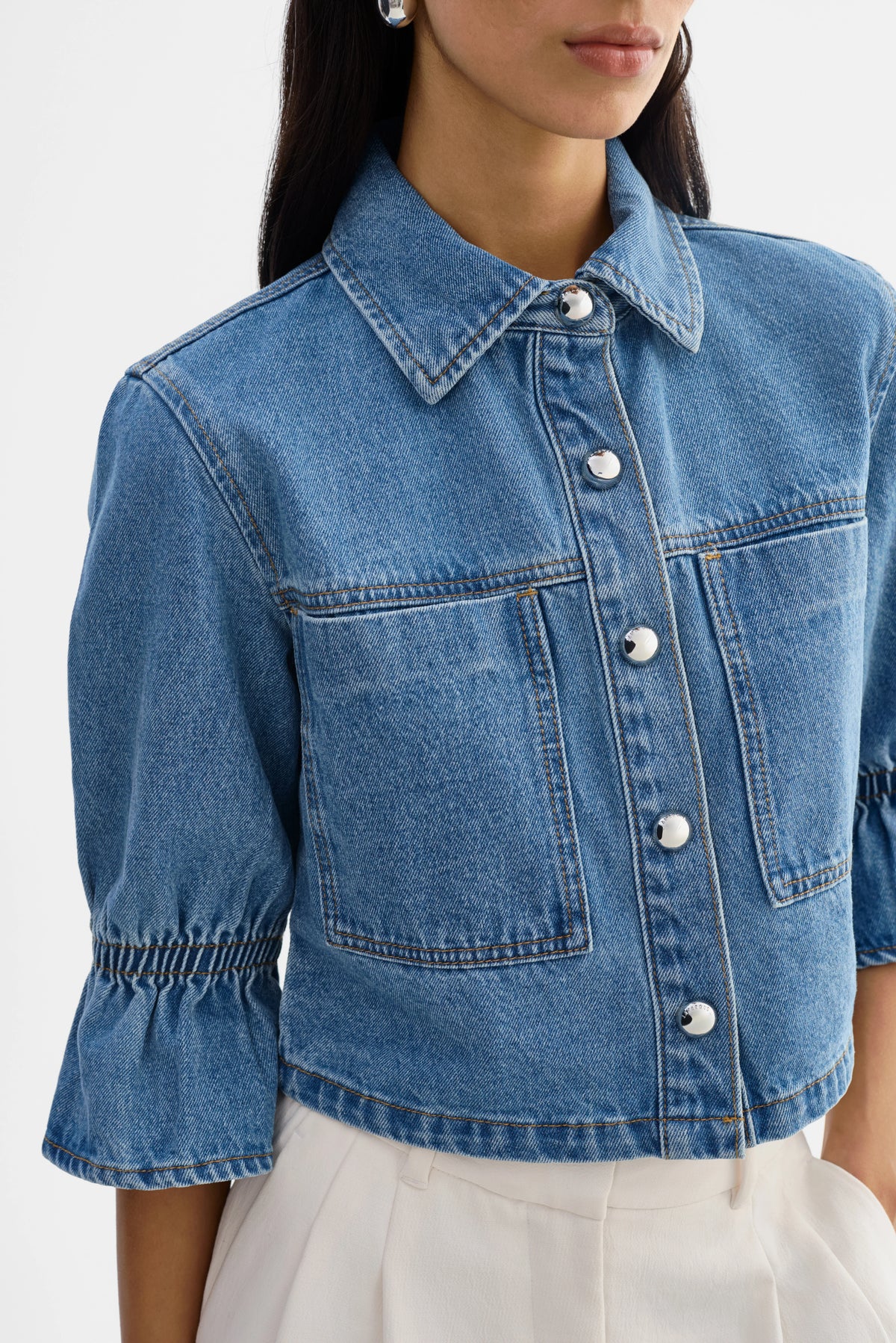 Lamarque Carolina D Denim Ruffle Sleeve Jacket