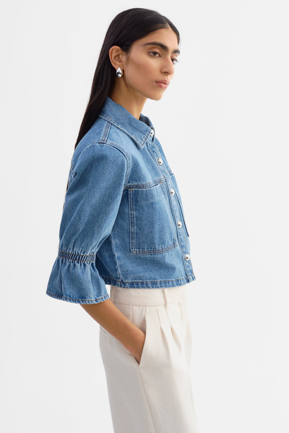 Lamarque Carolina D Denim Ruffle Sleeve Jacket