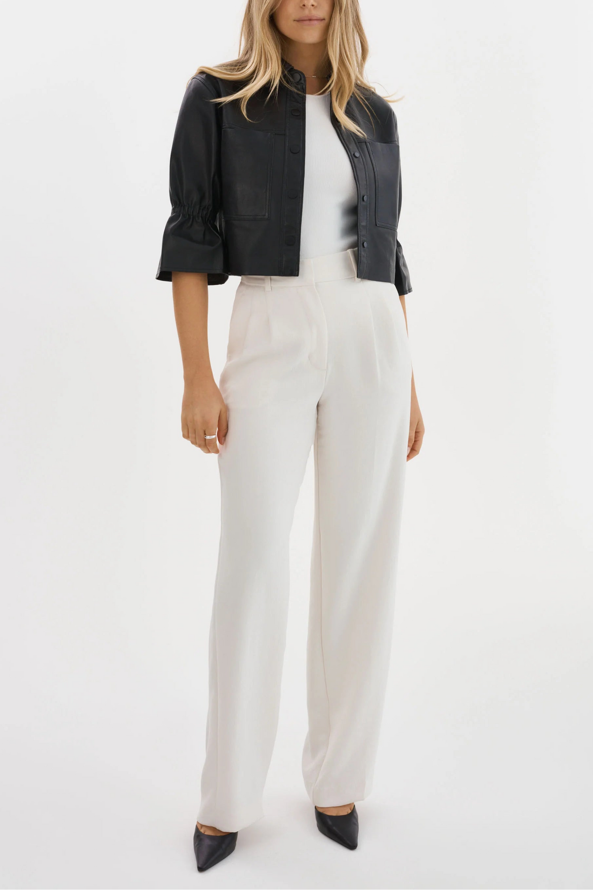 Lamarque Ts Carolina Ruffle Sleeve Leather Jacket