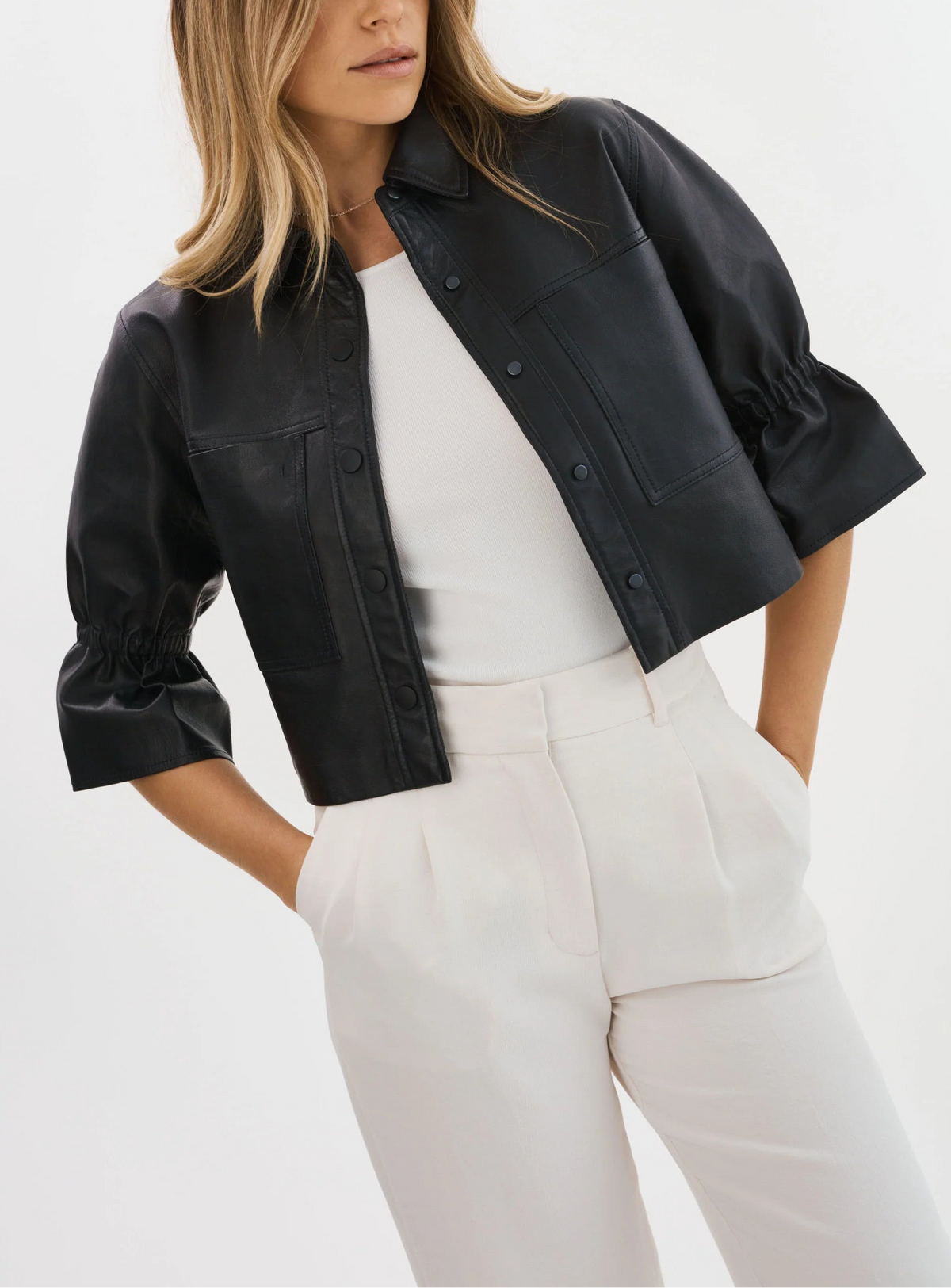 Lamarque Ts Carolina Ruffle Sleeve Leather Jacket