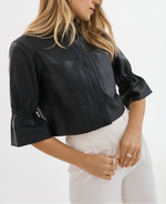 Lamarque Ts Carolina Ruffle Sleeve Leather Jacket