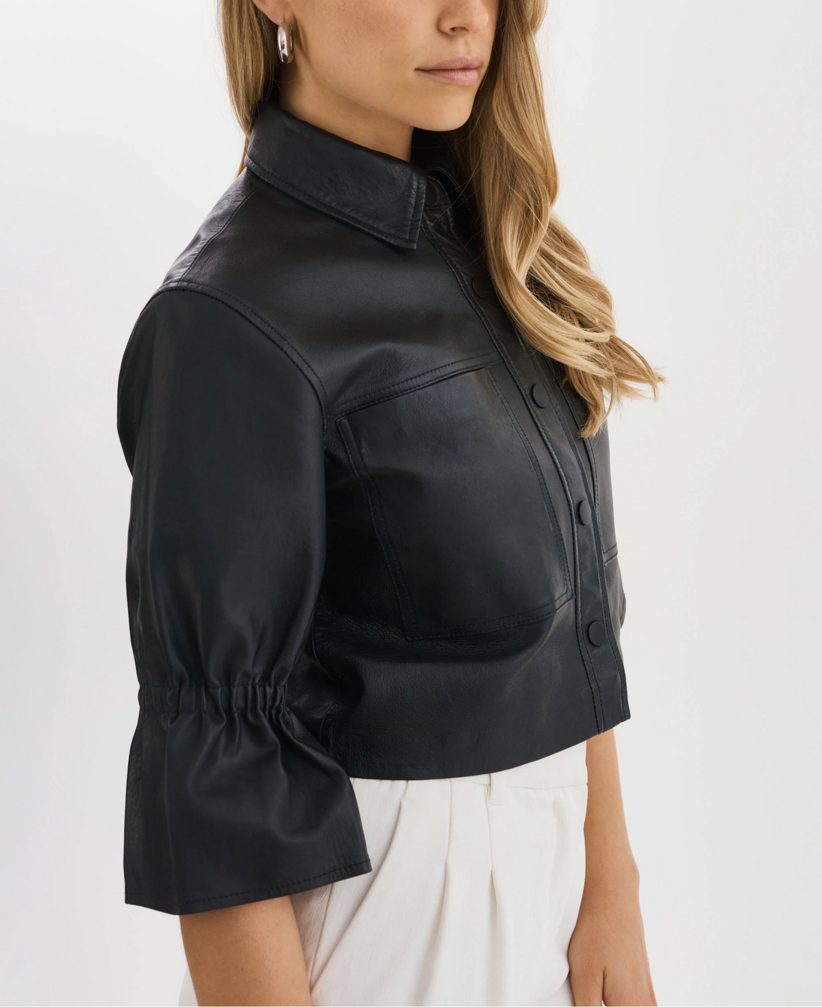 Lamarque Ts Carolina Ruffle Sleeve Leather Jacket