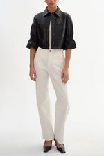 Lamarque Carolina Ruffle Sleeve Leather Jacket